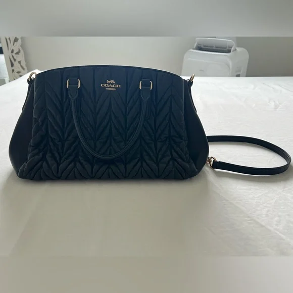 Coach Black Quilted Satchel with Gold Chain